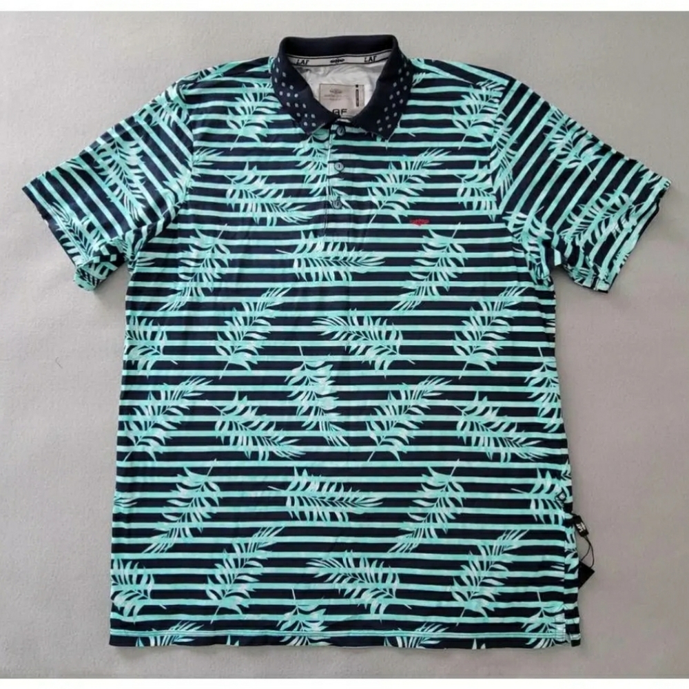 Laf Mens Polo Listrada Golf Shirt Green Tropical Short Sleeve Palm Leaves 39 New